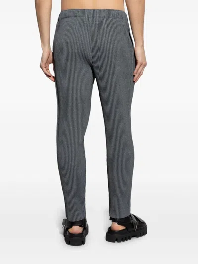 Issey Miyake Pleated Trousers With Elasticated Waistband And Ribbed Texture In Gray