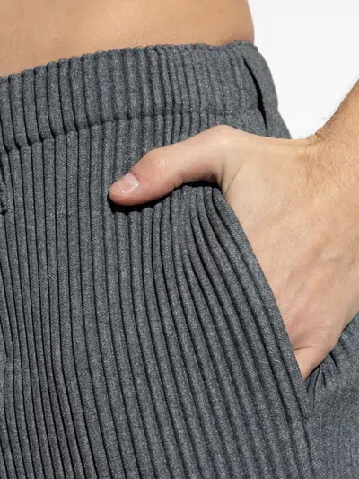 Issey Miyake Pleated Trousers With Elasticated Waistband And Ribbed Texture In Gray