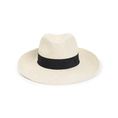 Maison Michel Eric Ribbon On Brisa Wide Brim Hat In Neutral