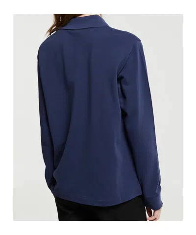 Sporty And Rich Riding Club Longsleeve Pique Polo In Dark Navy
