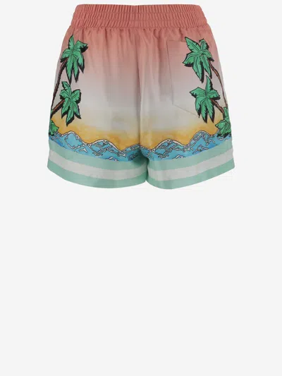 Casablanca Silk Shorts Tropical Print In Pink