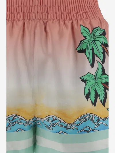 Casablanca Silk Shorts Tropical Print In Pink