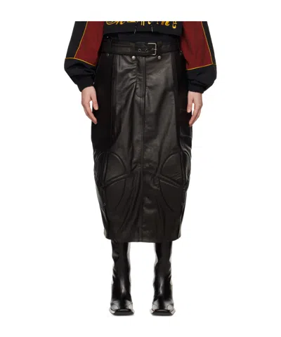 Martine Rose Black Biker Leather Midi Skirt In Black