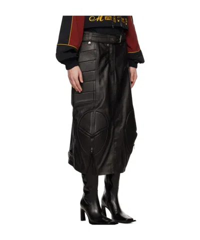 Martine Rose Black Biker Leather Midi Skirt In Black