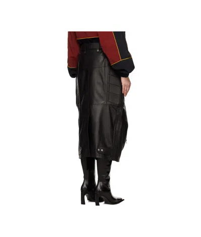 Martine Rose Black Biker Leather Midi Skirt In Black