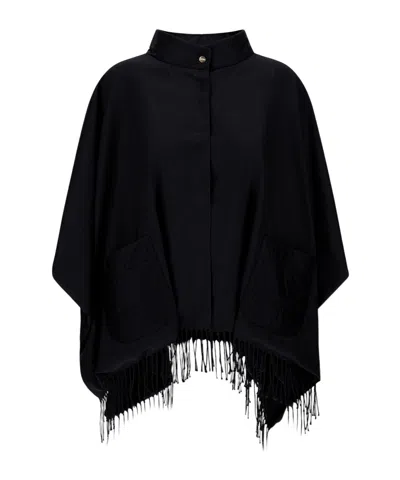 Herno Snap Tassel Cape In Black