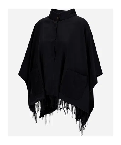 Herno Snap Tassel Cape In Black
