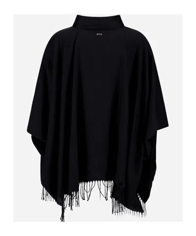 Herno Snap Tassel Cape In Black