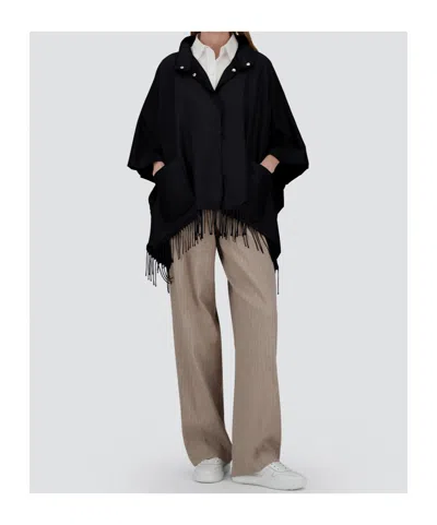 Herno Snap Tassel Cape In Black
