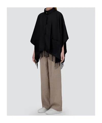 Herno Snap Tassel Cape In Black