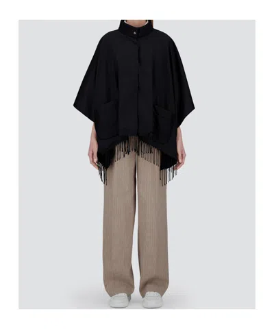 Herno Snap Tassel Cape In Black