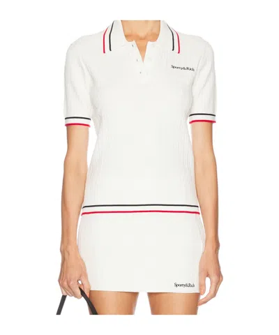 Sporty And Rich Womens White Dark Navy Ruby Serif Logo Mini Cable-knit Polo Shirt In Multi
