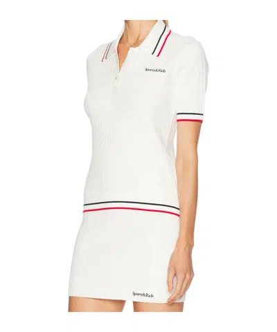 Sporty And Rich Womens White Dark Navy Ruby Serif Logo Mini Cable-knit Polo Shirt In Multi