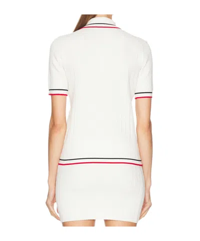 Sporty And Rich Womens White Dark Navy Ruby Serif Logo Mini Cable-knit Polo Shirt In Multi
