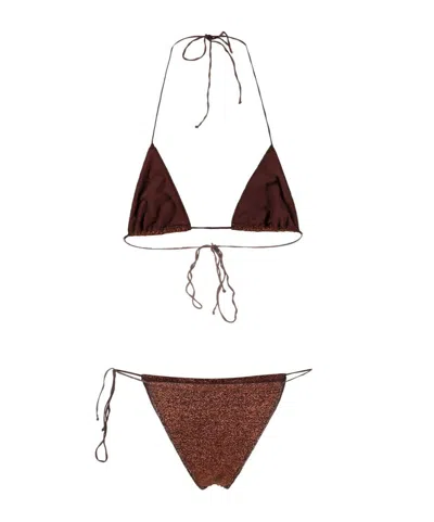 Oseree Tie Detail Two Piece Bikini In Brown