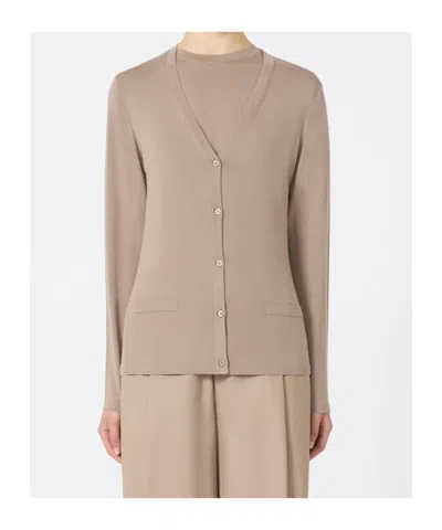 Max Mara Wool Yarn Cardigan In Brown