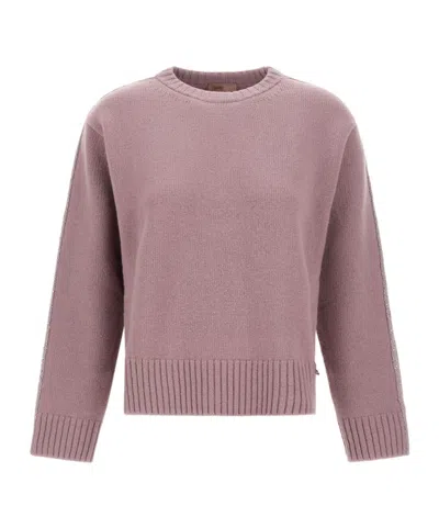 Herno Crew Neck Long Sleeve Sweater In Pink
