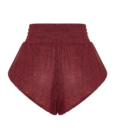 Oseree Womens Burgundy Lumiere Metallic Woven Shorts In Burgundy
