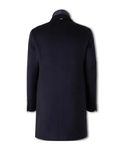 Herno Detachable-lining Buttoned Coat In Blue