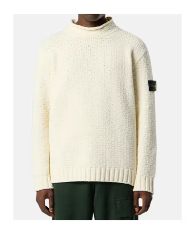 Stone Island Turtleneck With Iconic Logo On The Sleeve In Yellow