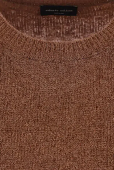 Roberto Collina Ribbed Crew Neck Sweater With Long Sleeves In Brown