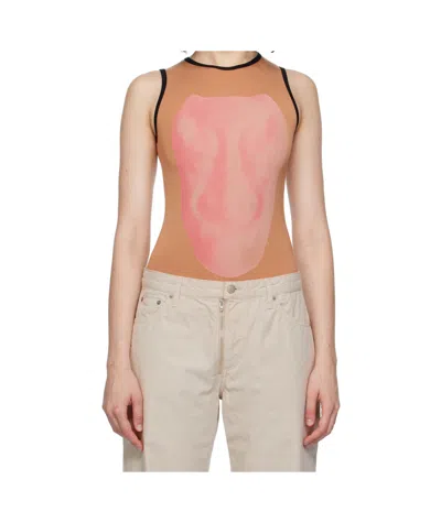 Baserange Beige Alloy Bodysuit In Pink