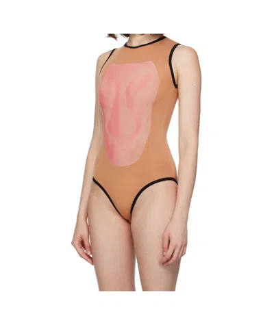 Baserange Beige Alloy Bodysuit In Pink