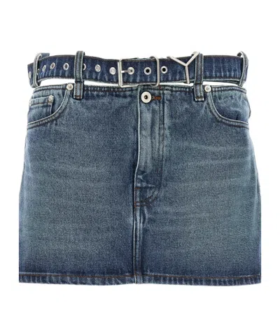 Y/project Denim Skirt With Hollow Belt In Blue