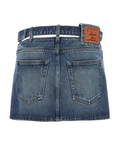 Y/project Denim Skirt With Hollow Belt In Blue