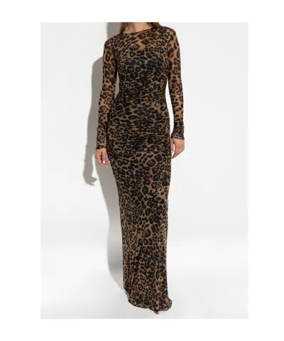 Blumarine Leopard-print Ruched Dress In Black