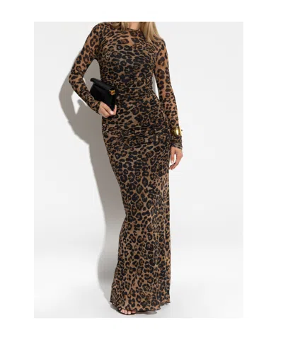 Blumarine Leopard-print Ruched Dress In Black