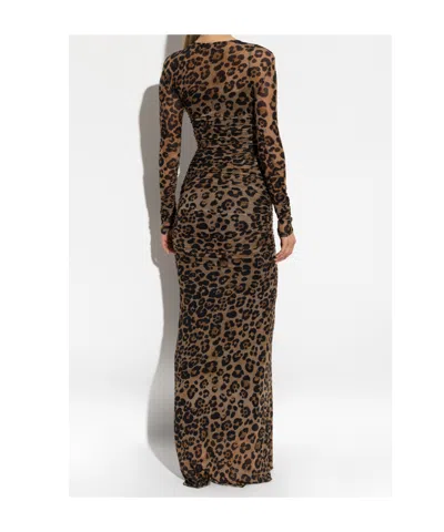 Blumarine Leopard-print Ruched Dress In Black