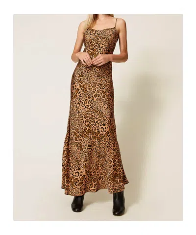 Twinset Leopard-print Slip Dress In Brown