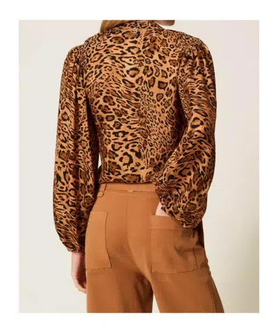 Twinset Leopard-print Mock-neck Shirt In Animal Print