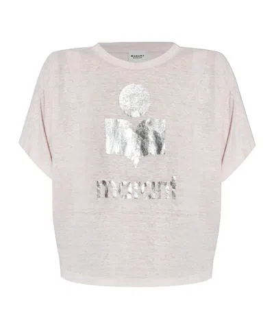 Isabel Marant Étoile Metallic-logo Linen T-shirt In Nude