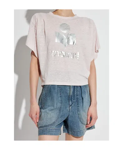 Isabel Marant Étoile Metallic-logo Linen T-shirt In Nude