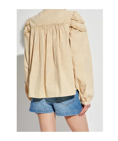 Isabel Marant Étoile Idety Ruffled Cotton-chambray Blouse In Brown