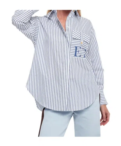Elisabetta Franchi Striped Button-down Collar Shirt With Chest Pocket In Blue