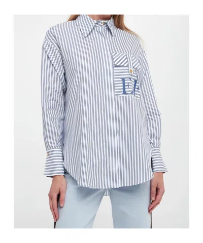 Elisabetta Franchi Striped Button-down Collar Shirt With Chest Pocket In Blue