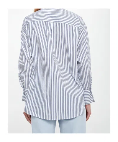 Elisabetta Franchi Striped Button-down Collar Shirt With Chest Pocket In Blue