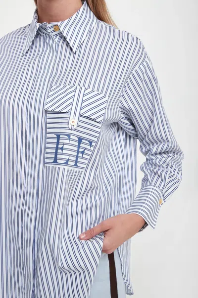 Elisabetta Franchi Striped Button-down Collar Shirt With Chest Pocket In Blue
