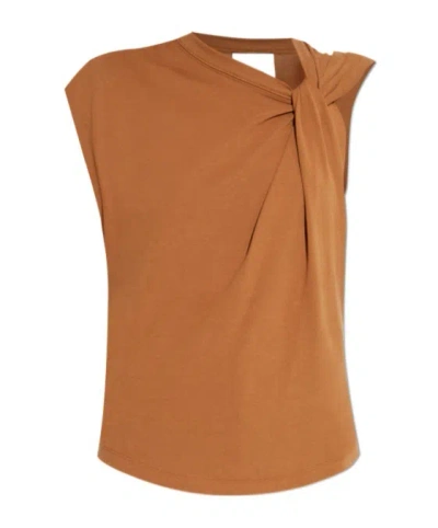 Isabel Marant Nayda Knotted Cotton-jersey Top In Brown