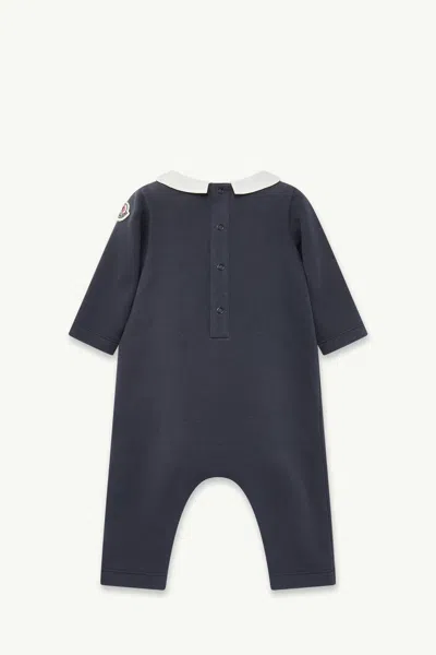 Moncler Embroidered Logo Cotton Bodysuit In Blue