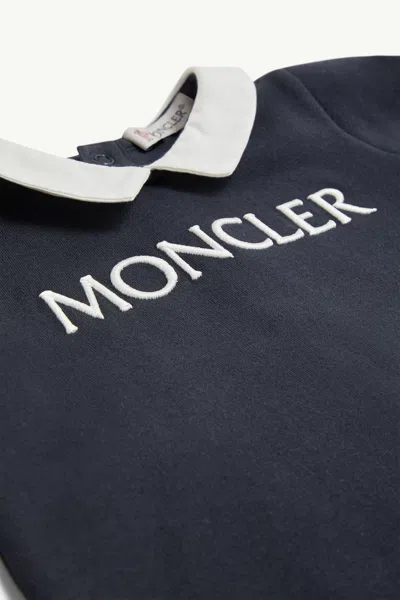 Moncler Embroidered Logo Cotton Bodysuit In Blue
