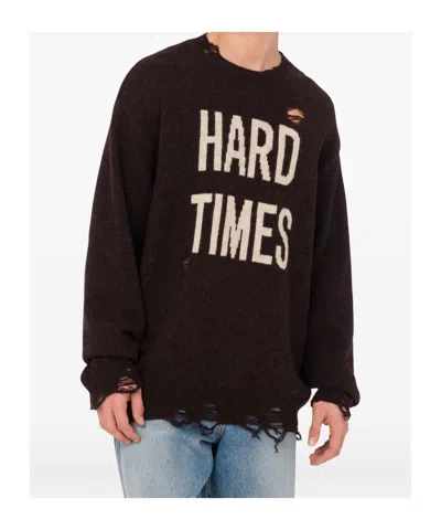 Moschino Distressed Ribbed Sweater With Cuffs And Hem In Black