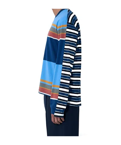 Marni Men Striped Logo Motif T-shirt In Blue