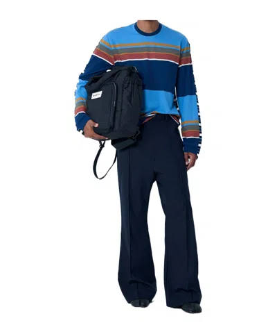 Marni Men Striped Logo Motif T-shirt In Blue