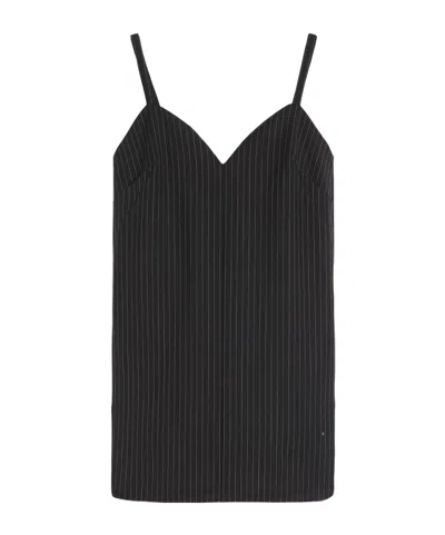 Max Mara Elam Pinstripe Sweetheart-neck Dress In Black