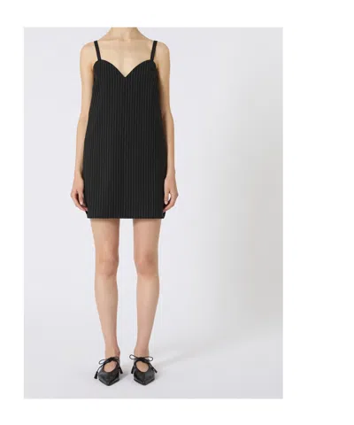 Max Mara Elam Pinstripe Sweetheart-neck Dress In Black