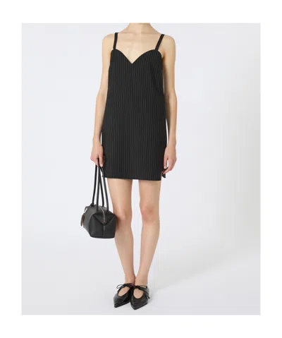Max Mara Elam Pinstripe Sweetheart-neck Dress In Black